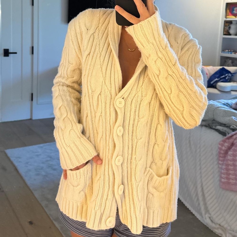 NWOT Brandy Melville Cream Autumn Wool Cable Knit Cardigan